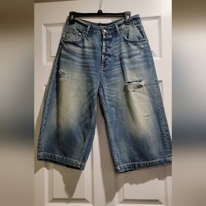 NWOT EB DENIM DISTRESSED wide leg/long short.